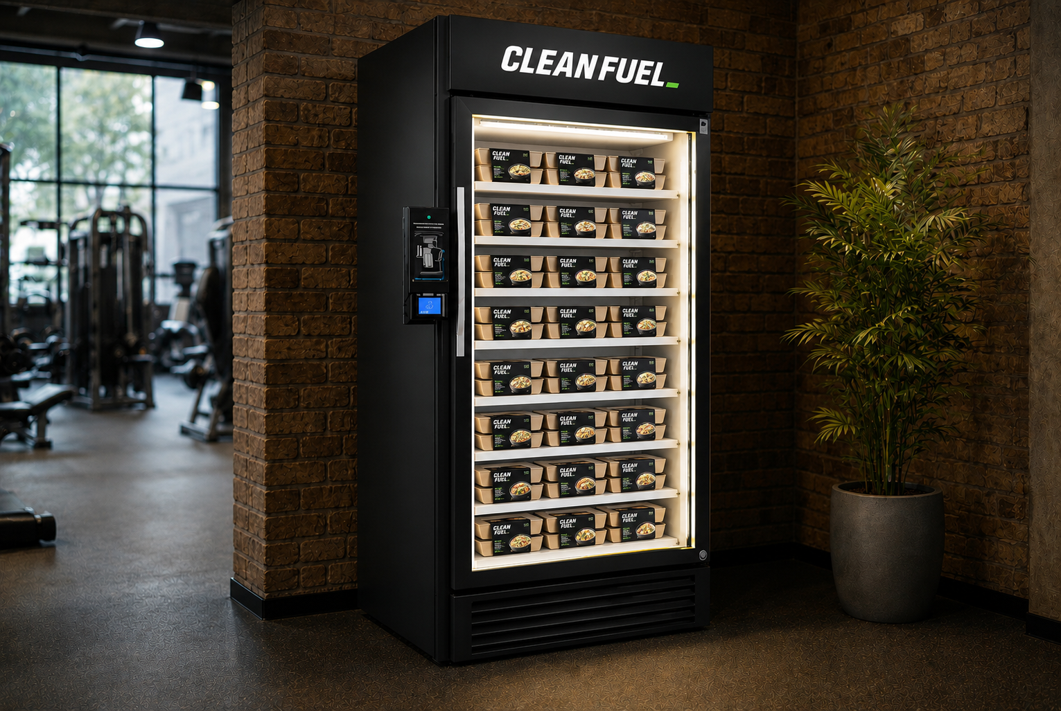 CleanFuel Smart Fridge in einem Fitnessstudio